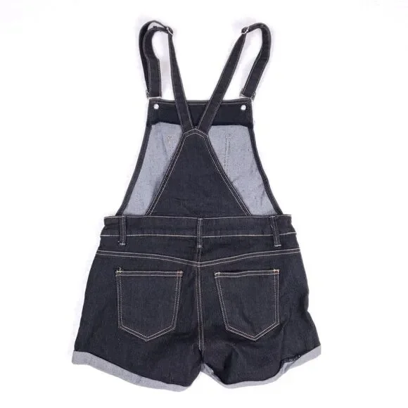 Papaya Jeans Denim Overall Shorts Womens M Dark Wash Adjustable Straps Y2K Indie - Picture 7 of 10